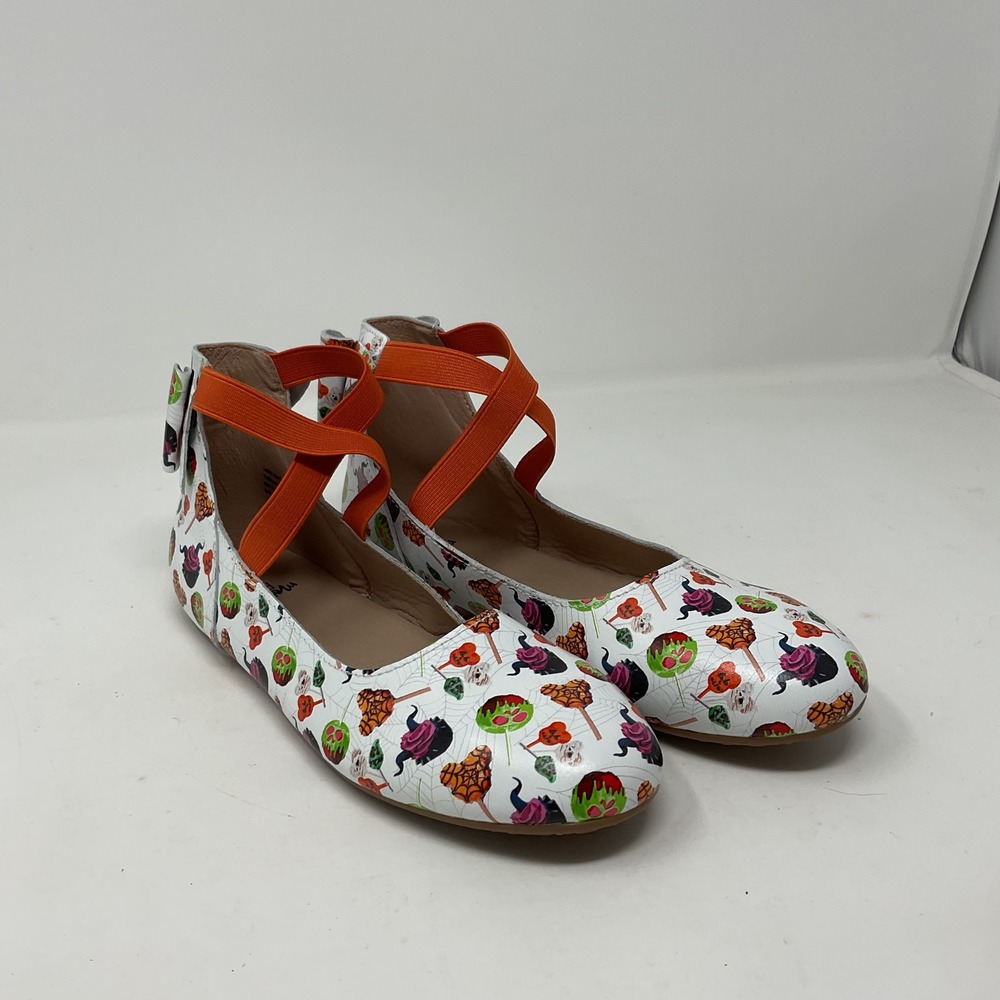 Monkey Feet Halloween Leather Ballet Flats Orange Elastic Straps Bows Size 37